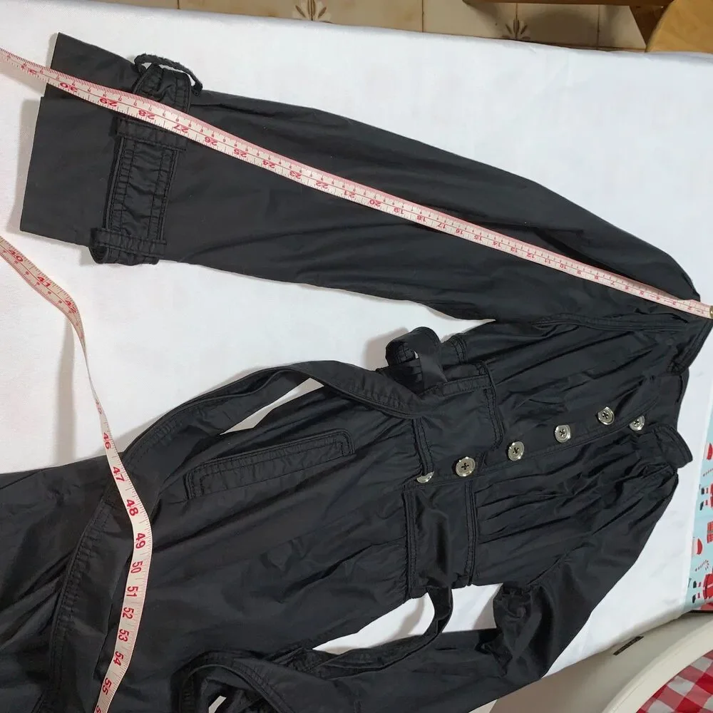 WOMEN'S Catherine Malandrino y2k black cotton and silk Trench coat pleatedSIZE P - Picture 5 of 10